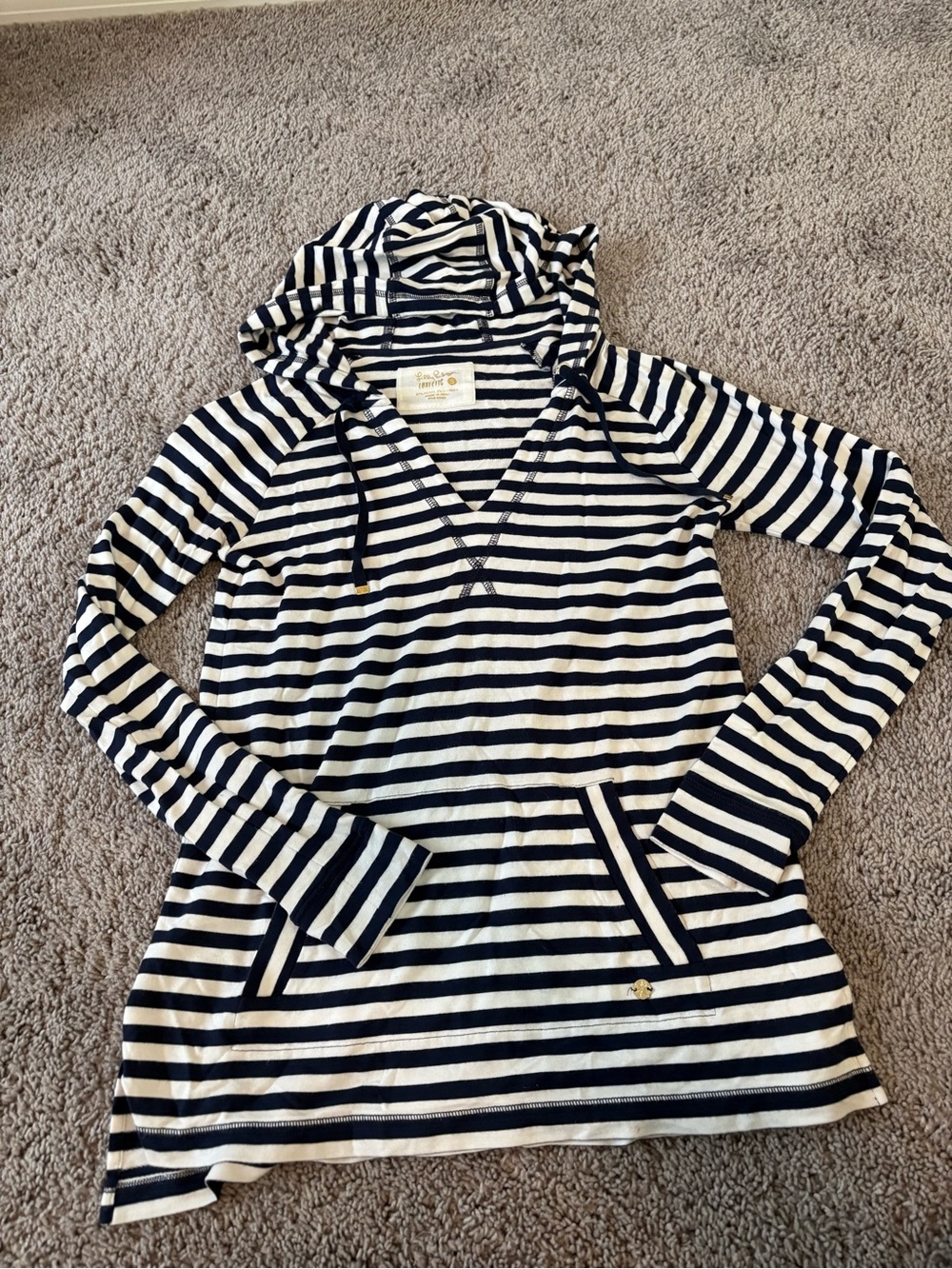 Lilly Pulitzer Navy and White Striped Hooded Pullover